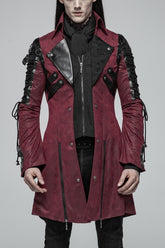 Red Metal Buckle Decoration Zipper Mens Steampunk Windbreaker Coat